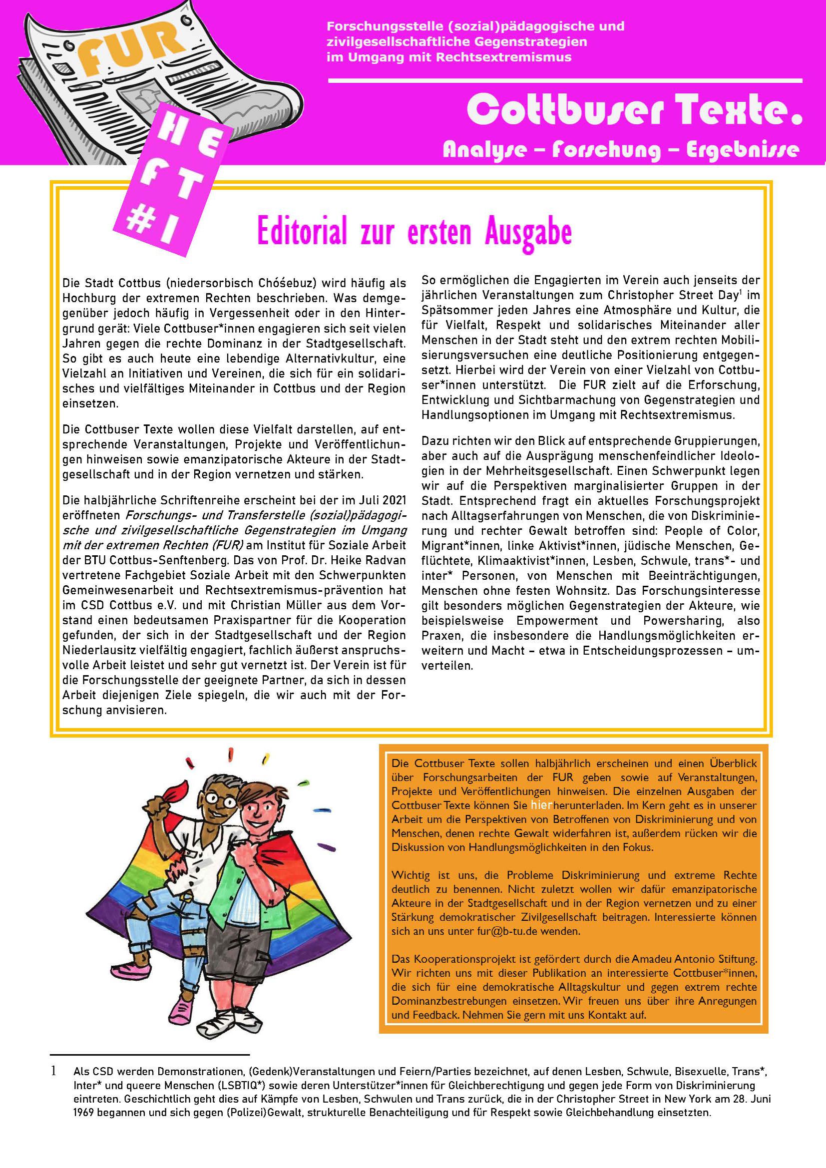 Cottbuser Texte - Heft 1 - Schwerpunkt: Homo- Trans* und Queerfeindlichkeit in Cottbus